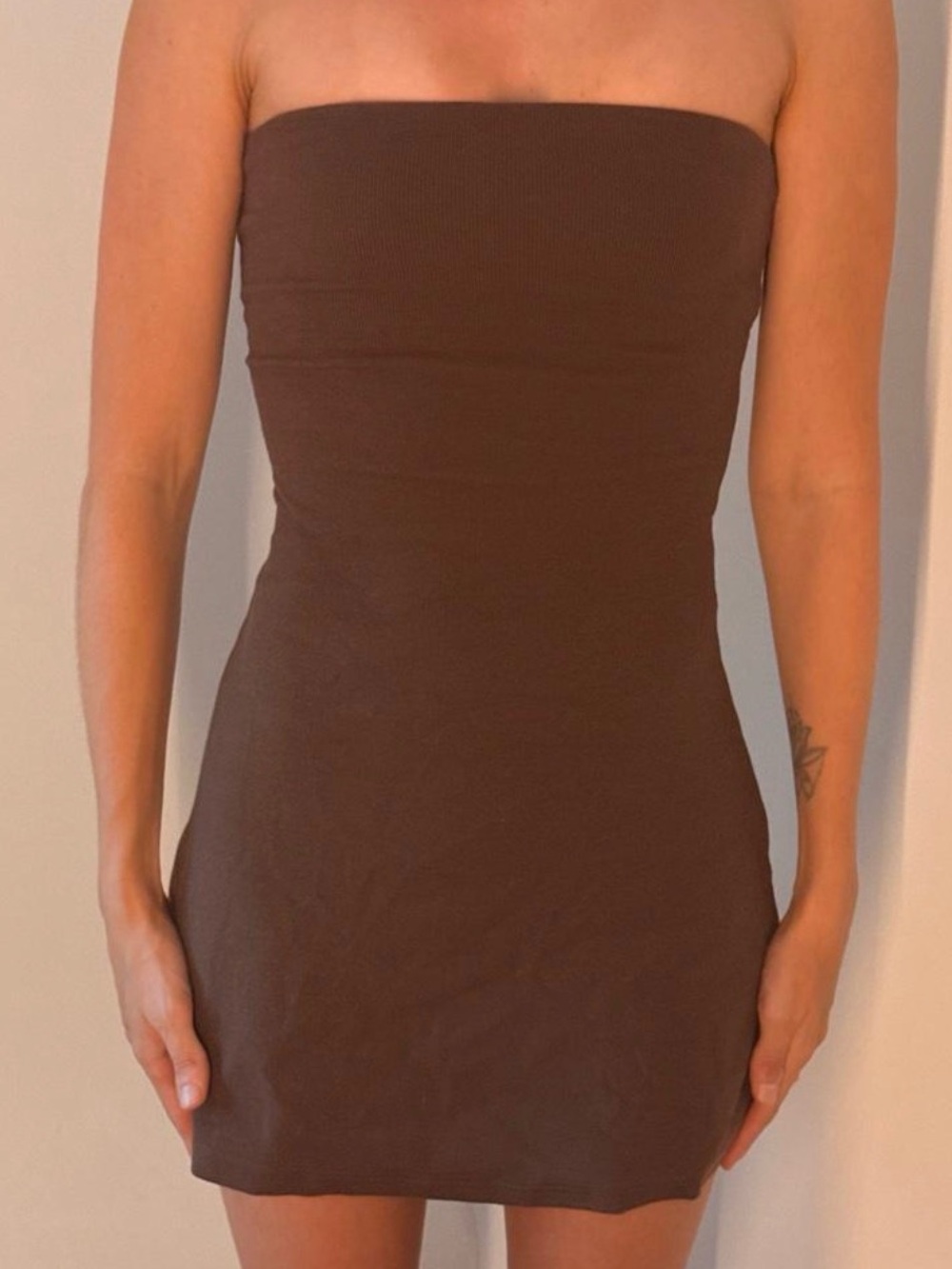 princess polly S Strapless Bodycon Mini Dress Chocolate Brown tube knit tshirt